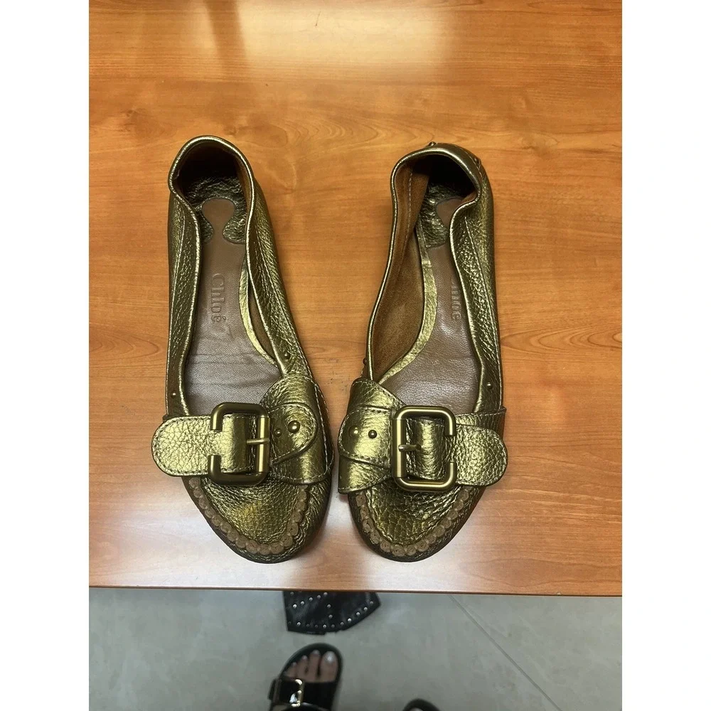 Chloe Paddington Moc Toe Loafer Ballet Flat in Copper Gold Bronze size 7.5